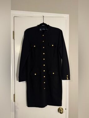 Black Petite Liz Sport Sheath Dress with Gold Buttons Cotton blend Goth business